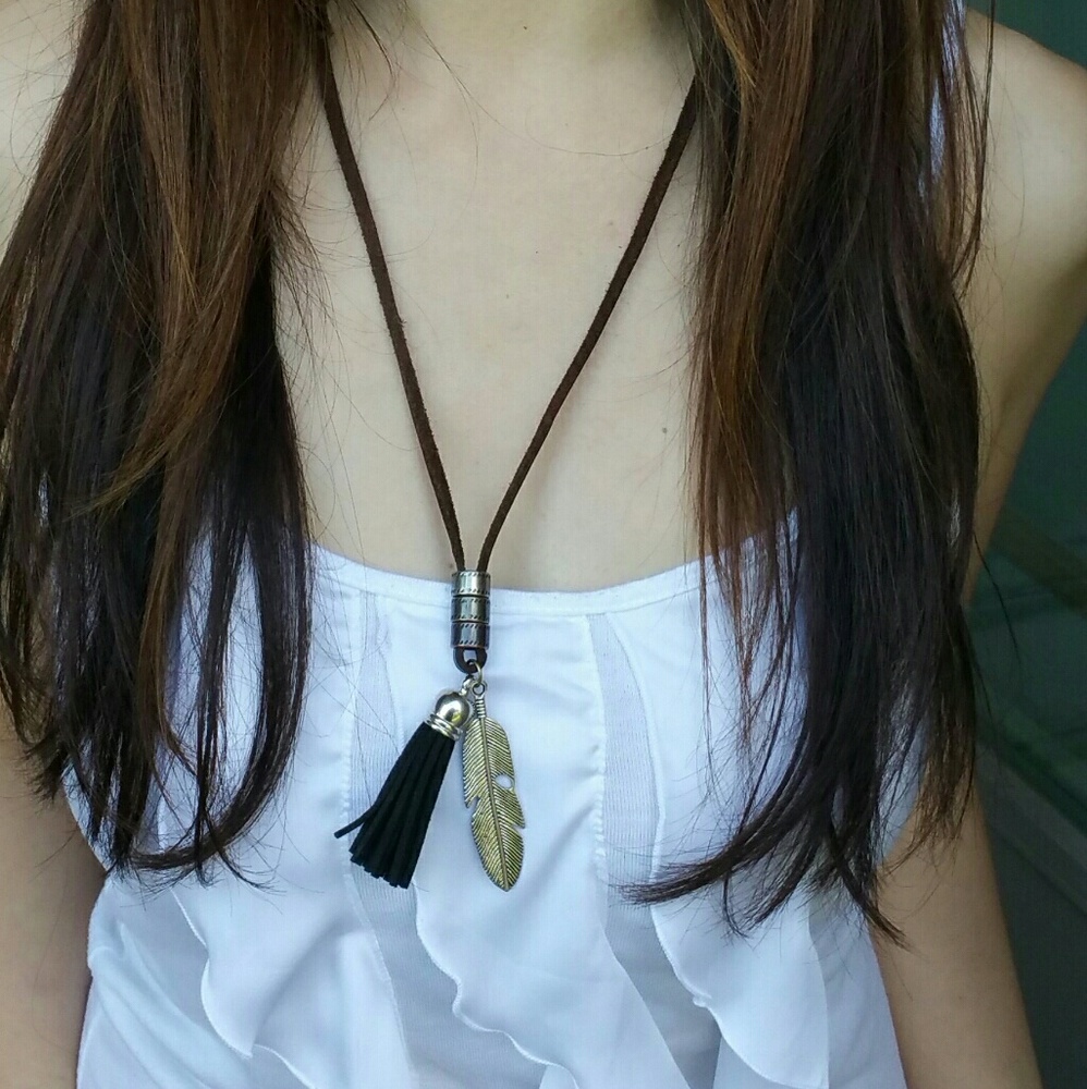 Black Suede Tassel Boho Necklace